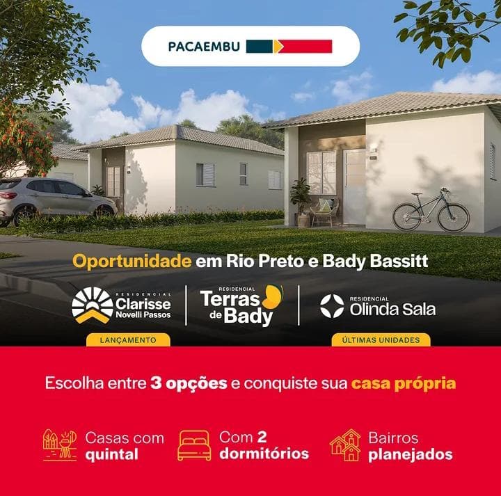 Imagem publicitária de empreendimento imobiliário mostrando fachadas de casas e logotipos dos residenciais.